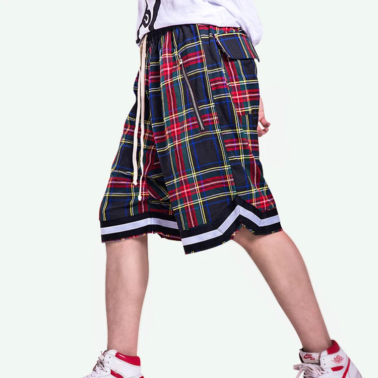 

Summer Hot Sale Men Cotton Fabric Plaid Track Shorts, Red and as the picture