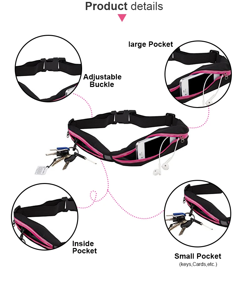 Waterproof Women Sport Single Pocket Lycra Running Waist Belt