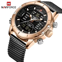 

2019 New NAVIFORCE 9153 Men Stainless Steel Dual Display Quartz Digital Watches Japan Quartz Business Week Time Wristwatch