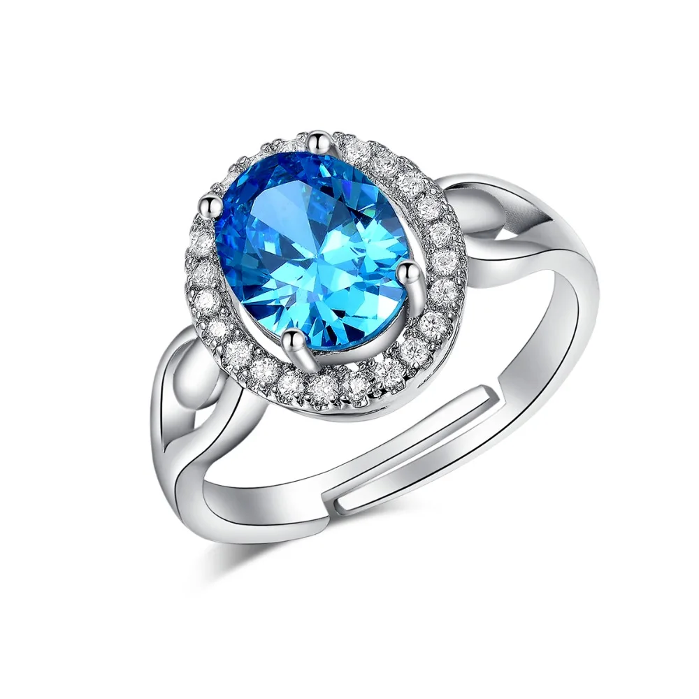 

High quality white gold plated fashion blue zircon ring
