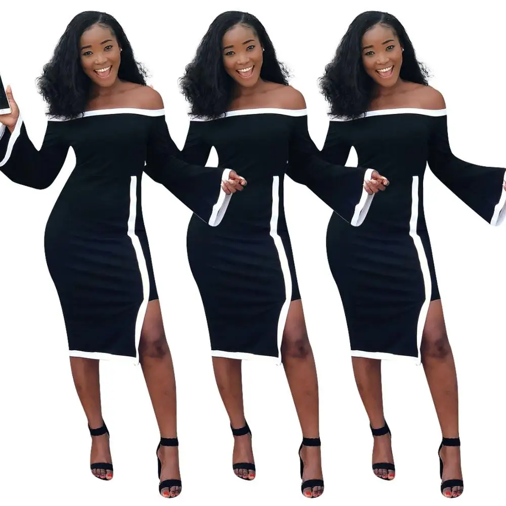 

2018 elegant women party dress off shoulder long sleeve formal winter evening dresses, Picture