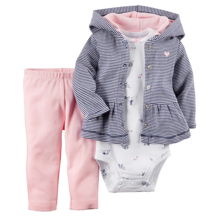 

3PCS Toddler Baby Bodysuit Spring Coat Matching Pants Cotton Baby Jumpsuit Romper, Picture show