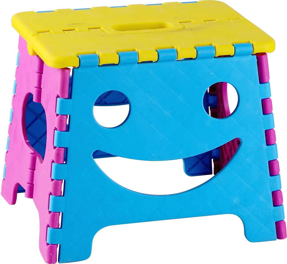 New design Smile face Plastic Portable Handle Step Folding Stool For Kids