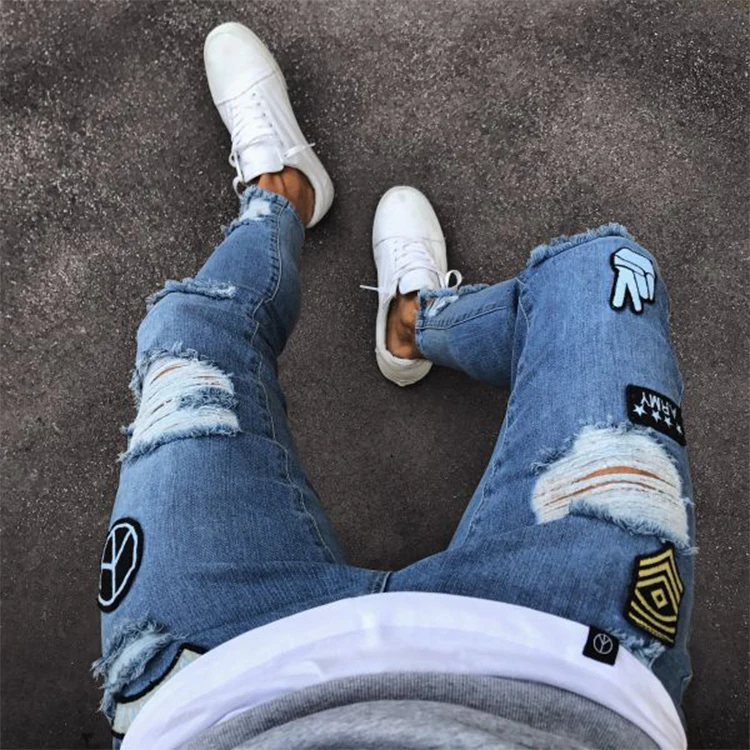 Wholesale Custom Classic High Waist Slim Wide Leg Patchwork pantalones jeans for men High Street