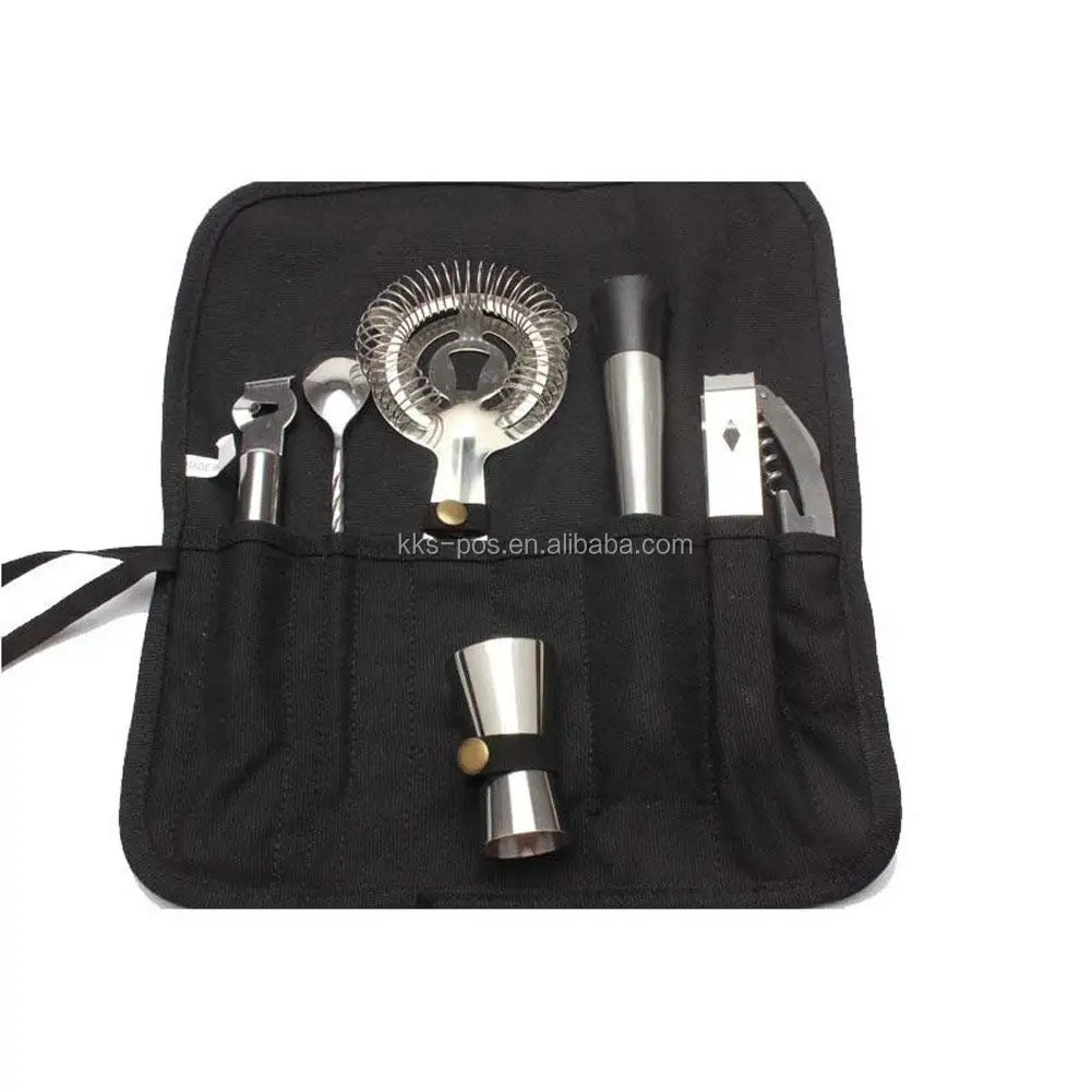 7 Piece Cocktail Bar Tool Set with Canvas Carry Bag