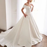 

Sexy Off Shoulder Wedding Beach Dress Satin A-line Latest Designs Charming Wedding Gown Bride Wedding Dress