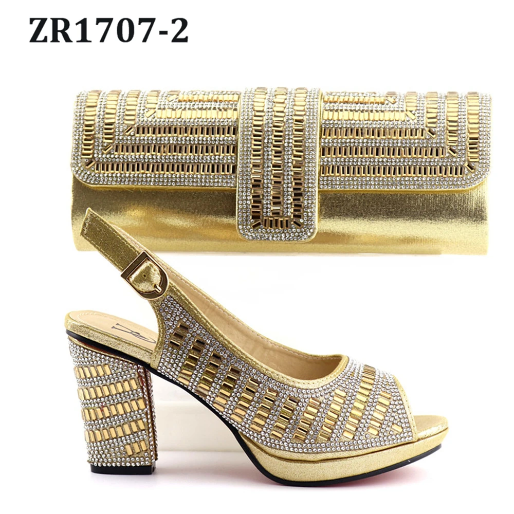 

Gold back heel Newest shoe and bag matching sets handbag shoes set