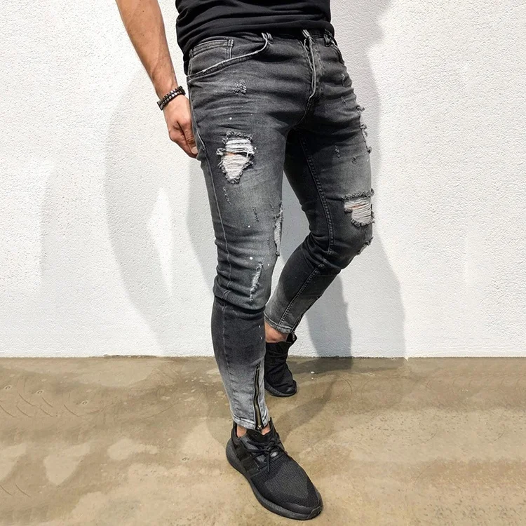 A12NK52 Factory Price Men New Cross-Border Fashion Stretch Feet Jeans