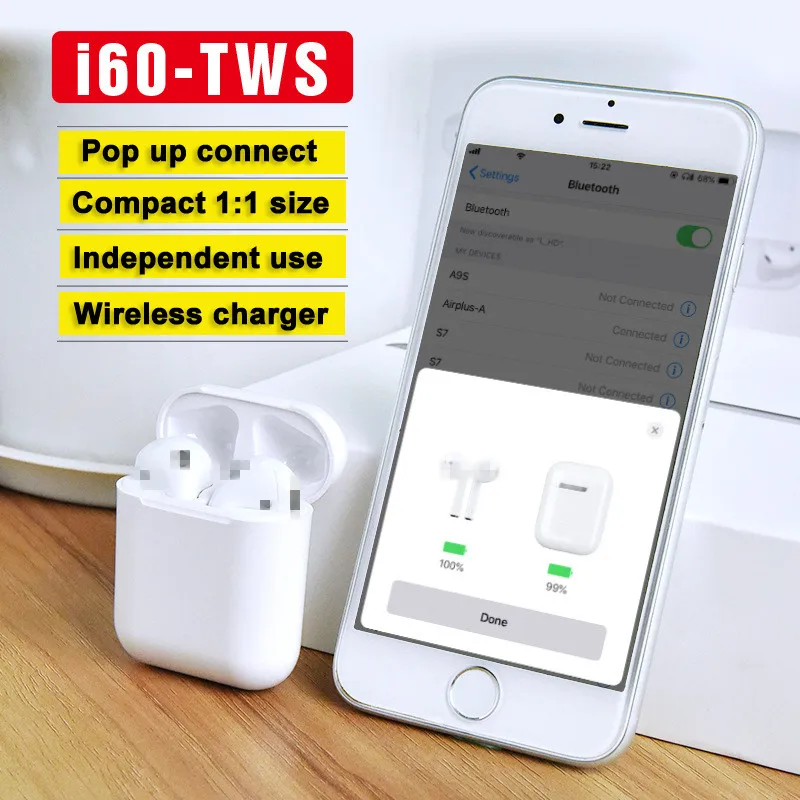 

2019 Original Factory i30 i60 i80 TWS Blue tooth wireless Earbuds For Apple Airpods, N/a