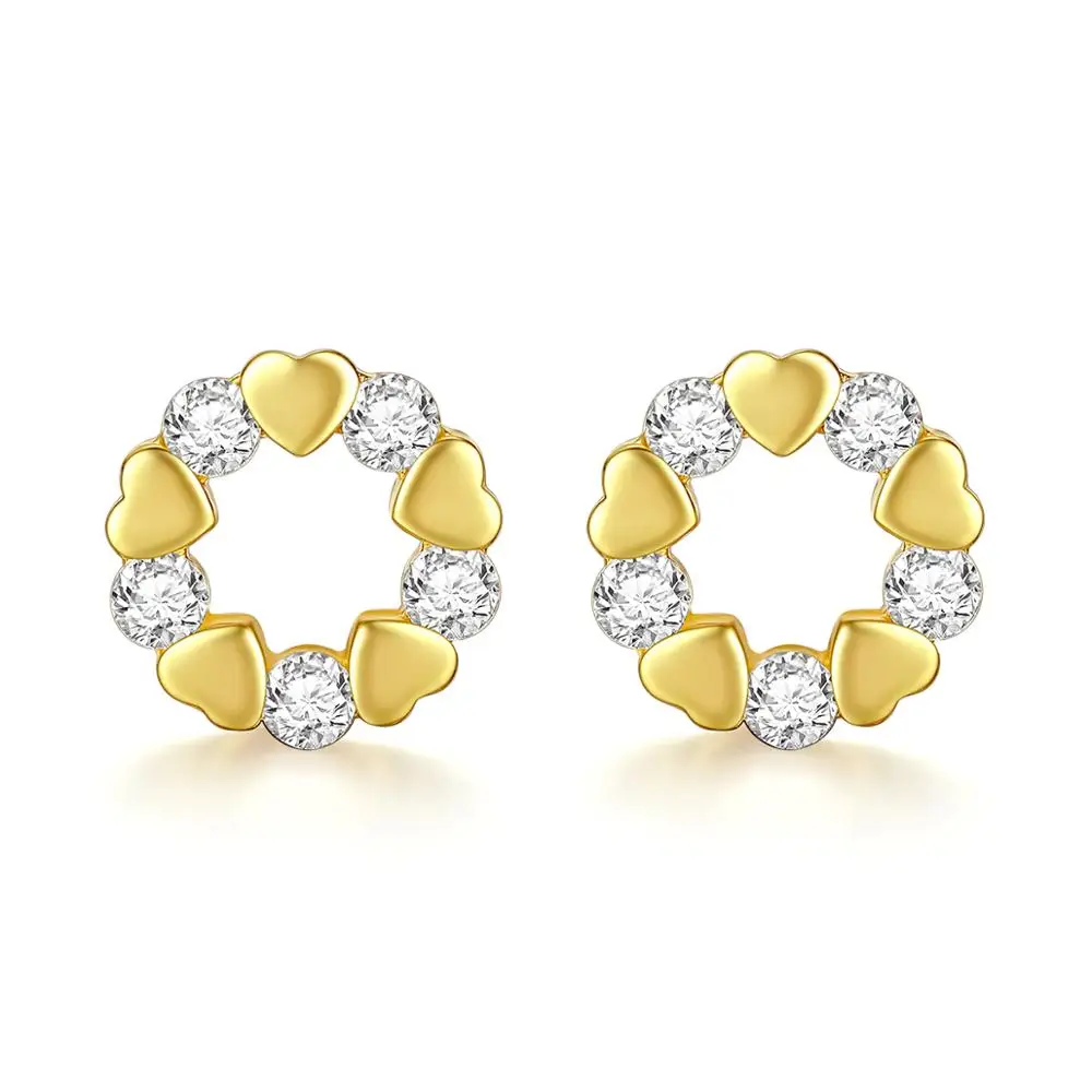 

LUOTEEMI Classic Round Circle CZ Heart Halo Earrings Fashion Zircon Earring Jewelry Small Ear Studs