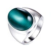 Fashion Simple Retro Elliptic Gemstone Cat's Eye Opal Stone Titanium Steel Ring for Men and Women