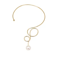 

HANSIDON Imitation Pearl Torque Choker Necklace For Women Accessories Geometric Charm Alloy Big Statement Collars Jewelry