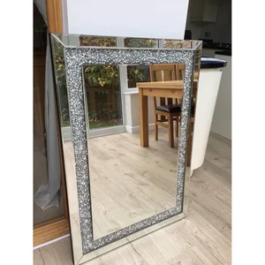 Image of Large rectangle crushed diamond frame home art wall mirror