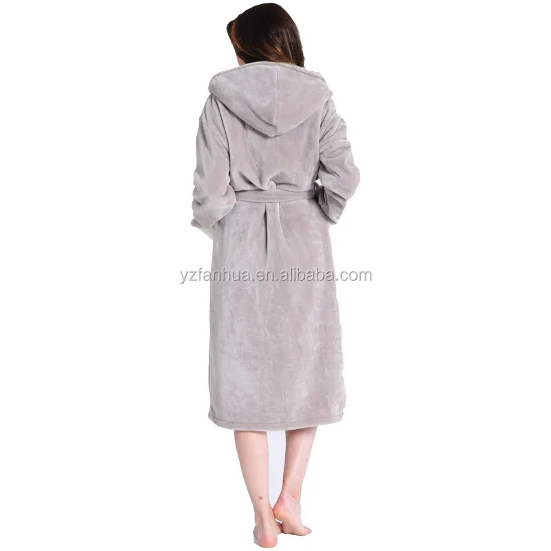 Oekotex 100 Women Heated Solid Color Flannel Fleece Women Bathrobe