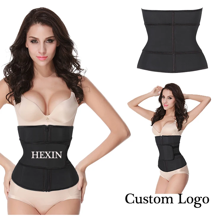 

Custom Logo Private Label Women Latex Waist Trainer Zipper with Adjustable slimming Belt, Black waist trainer zipper