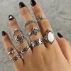 Wholesale hollow flower fashion personality ring sets water drop diamond opal alloy joint knuckle rings women