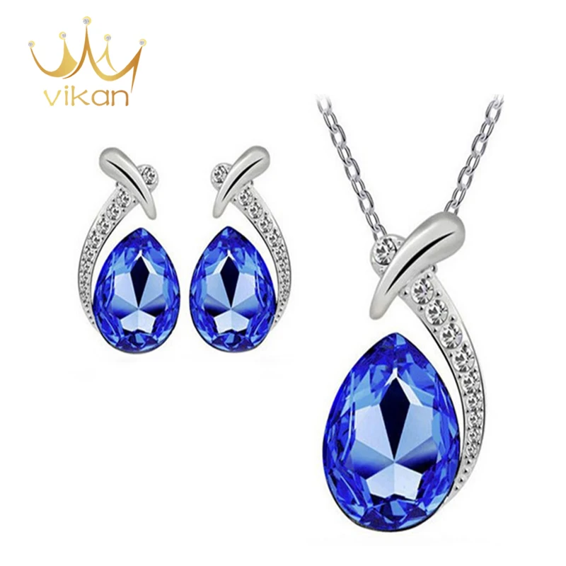 

Austrian Crystal jewelry earrings necklace set, Rhodium