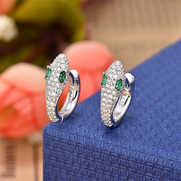 Fashion Snake design Shiny Brass copper CZ Zircon hoop gold Earrings High Quality Unique Earring Jewelry For Women