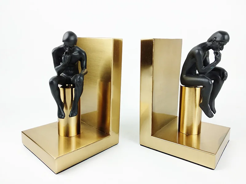Resin Black Figure Bookends Adjustable Bookend Metal Golden Luxury