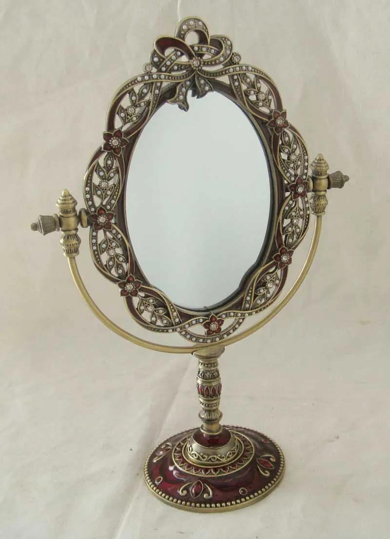 Ribbon Design Pearls Decorated Oval Table Top Mirror(p07165a) Buy