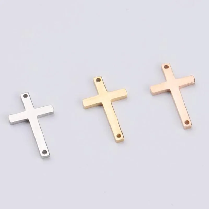 

Gold Plated High Polished Stainless Steel 11*18mm Christ Cross Charms for DIY Jewelry Bracelet Making