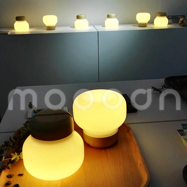 Modern Smart home Wood craft blown White Glass bottle led Table Lamp for charger of iphone 6