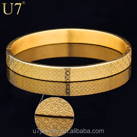 

U7 European Fancy Style 18K Real Gold Plated Quality 316L Stainless Steel Women Men Jewelry Trendy Brand Bracelet Bangle, Gold/stainless steel