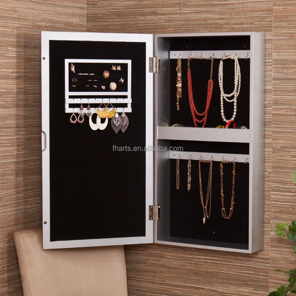 Funky muur opknoping sieraden kast zilveren spiegel houten kasten ...