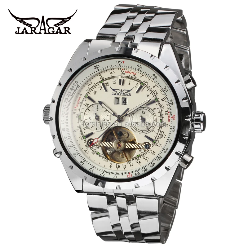 

New Model Jaragar Tourbillion Automatic Stainless Steel Bracelet Men Watch Wristwatch In China Factory