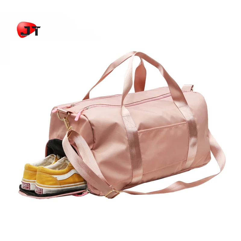 

New Trendy Custom Ladies Nylon Tote Sling Duffle Bag Fitness Sport Shoe Duffel Travel Bag with PVC Waterproof Bag Customer Logo, Black, pink, or customized