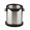 Stainless steel knock box and coffee grind container for portafilter espresso machine. Large shock-absorbent knock bar