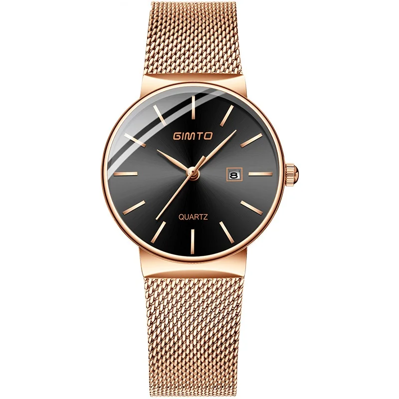 

Luxury GIMTO Fashion Ladies Watches Rose Gold Women Watches Elegant Minimalism Rhinestone Casual Black Female Waterproof Clock