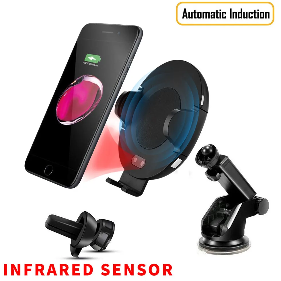 

Xinbest C11-H Fully Automatic Infrared Sensor 10W Air Vent Mount Phone With Stand Holder Fast Wireless Car Charger for Phones, Black