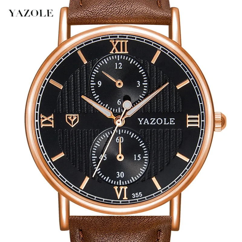 

YAZOLE Z 355 Special Dial Design Quartz Watch Waterproof Luminous Fashion Unique Collection Men Wristwatch, White dial black strap;white dial brown strap;black dial black strap
