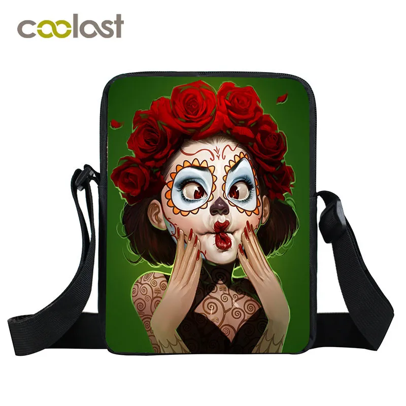 

Sugar Skull Crossbody Bags for Women Punk Gothic Handbag Ladies Clutch bolsos mujer Children School Bags Cool Men Shoulder Bags, Black