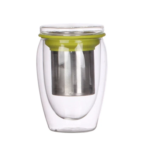 Clear Double Wall Glass Tea Strainer Cup Gift Glass Mug With Stainless Steel Infuser 10oz - Buy 