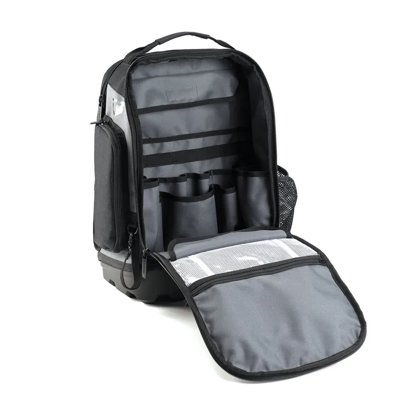 1680D Polyester Nylon Waterproof Custom Brand Factory OEM Heavy Duty Tool Backpack Electrician Networking Bag Black