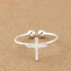 Wholesale Christian Jesus theme Jewelry!Handmade brushed finish 925 sterling silver cross stamp ring with two ball ends