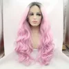 Sexy Fashion Style Lace Front Wavy Hair Ombre Pink Sexy Synthetic Wigs