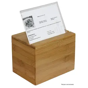 Image of Office supplies Natural Bamboo Wood Recipe Card Box