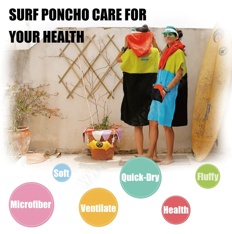 Microfiber hooded towel personalized surf poncho with pocket  for adults