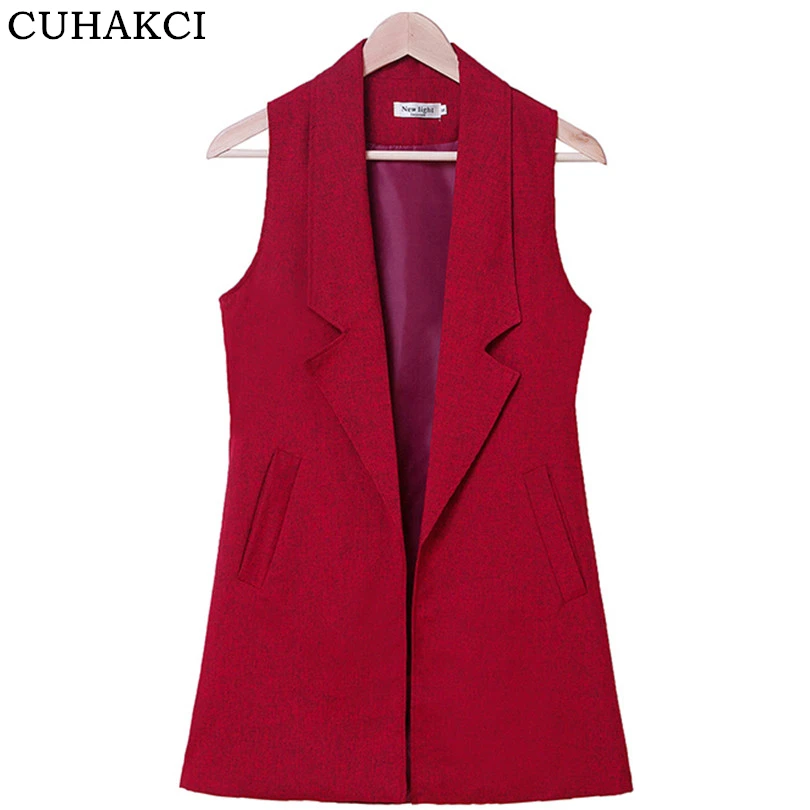 

Fashion Lady New Autumn Winter Buttons Long Suit Jacket Casual Brand Women Waistcoat Sleeveless Vest Tops, Black;grey;red