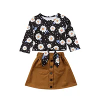 

New Fashion Toddler Kid Baby Girl Long Sleeve Flower Top Tutu Skirt Outfit Clothing Set Sunflower Clothes
