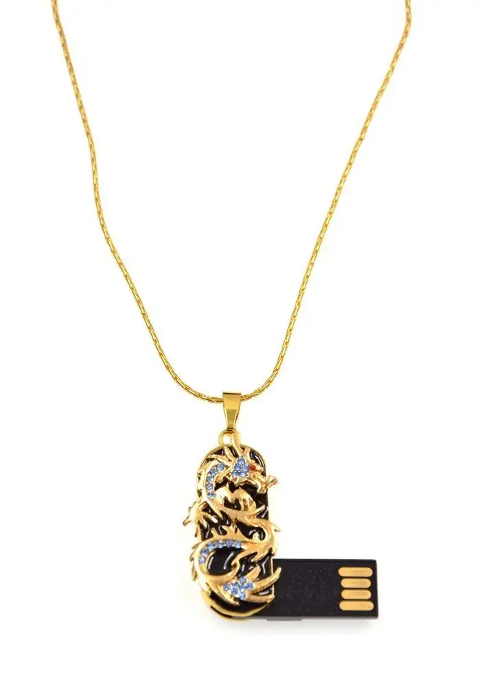 Creative Crystal Dragon USB Flash Drive - 32GB Gold Pendrive with Necklace - ANKUX.COM