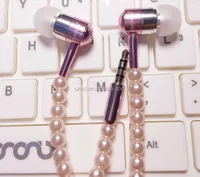 

Phone Mp3 Headphone In Ear Diamond Pearl beads couple necklace Earphones With Mic Fashional gift Girls earbuds headset