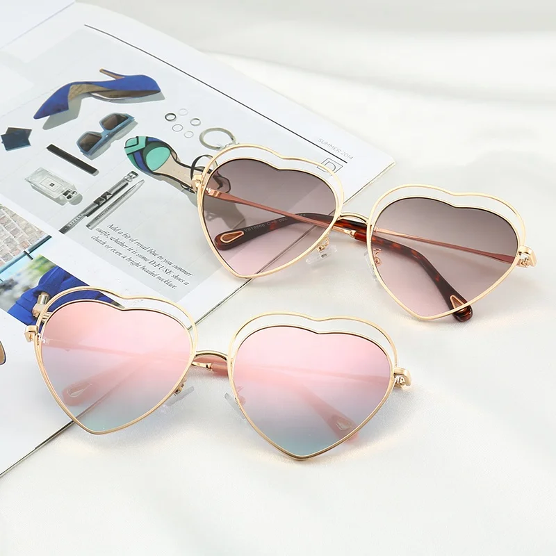 Amazon hot sale gradient color ladies metal frame heart shaped fashion sunglasses