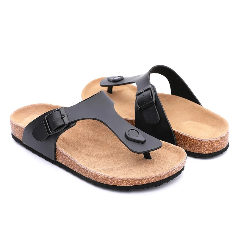 

High Quality comfortable genuine leather insole women thong sandals with cork arch support birken style flipflops