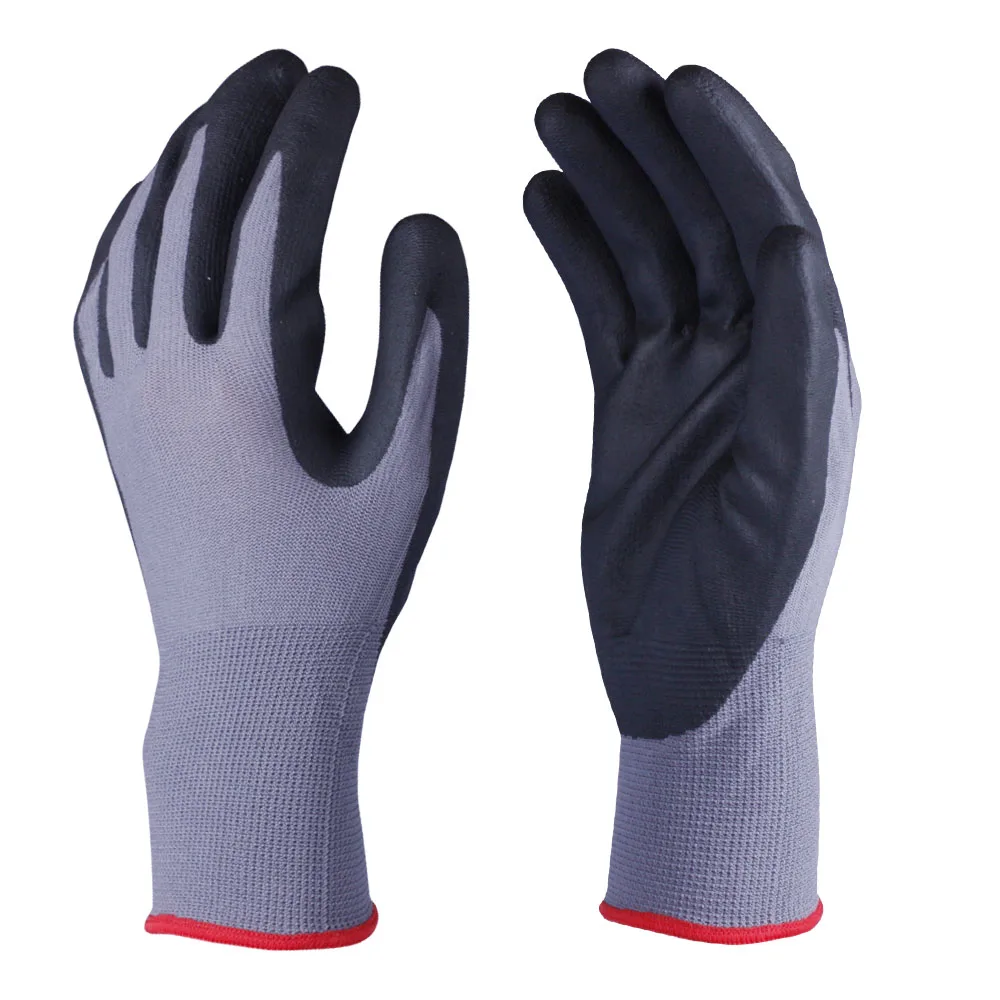 15 克黑色超薄泡沫丁腈涂层灰色尼龙安全工作手套