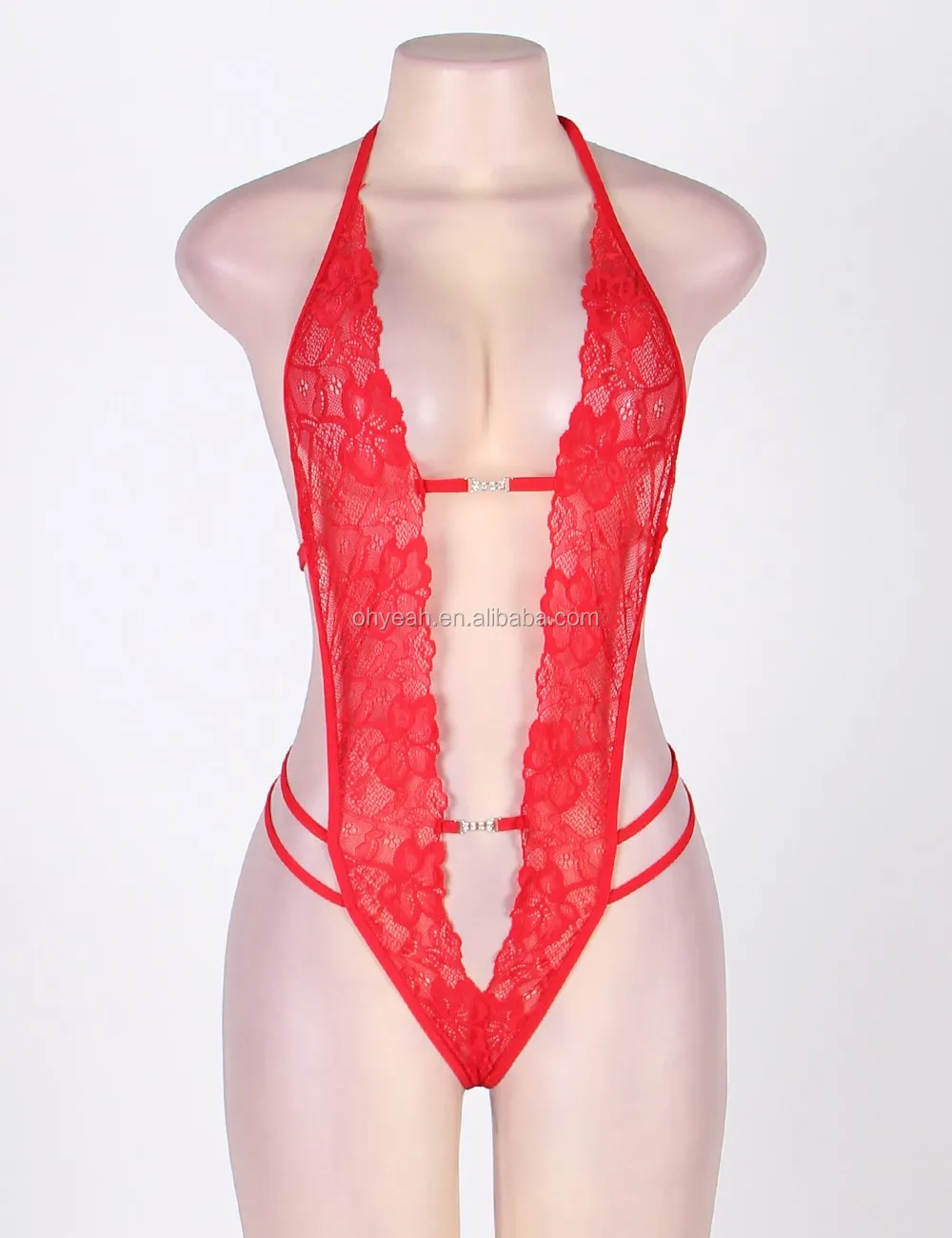 

Wholesale Women Crotchless Lace Bodysuit One Piece, As shown