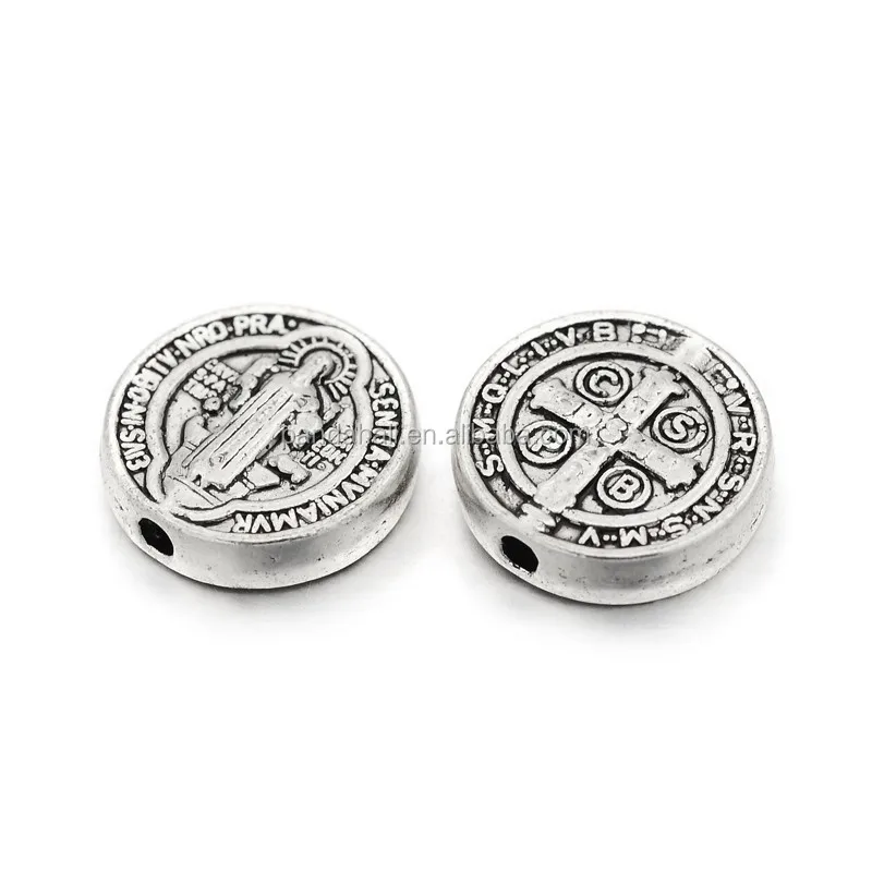 

Religion Jesus & Latin Cross Tibetan Style Alloy Flat Round Beads
